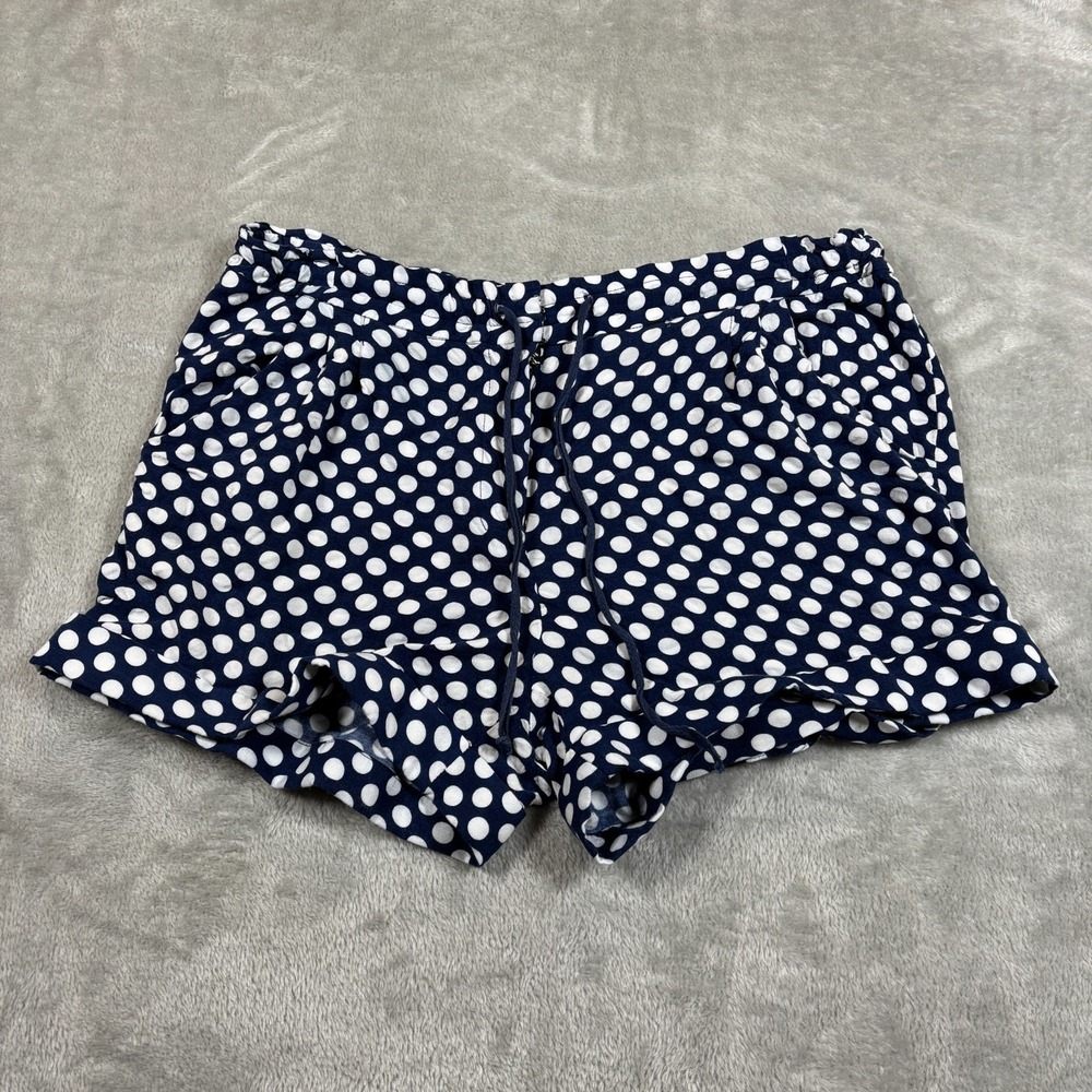 Splendid Shorts Women Large Blue Polka Dot Elastic Waist Ruffle Hem Lounge USA